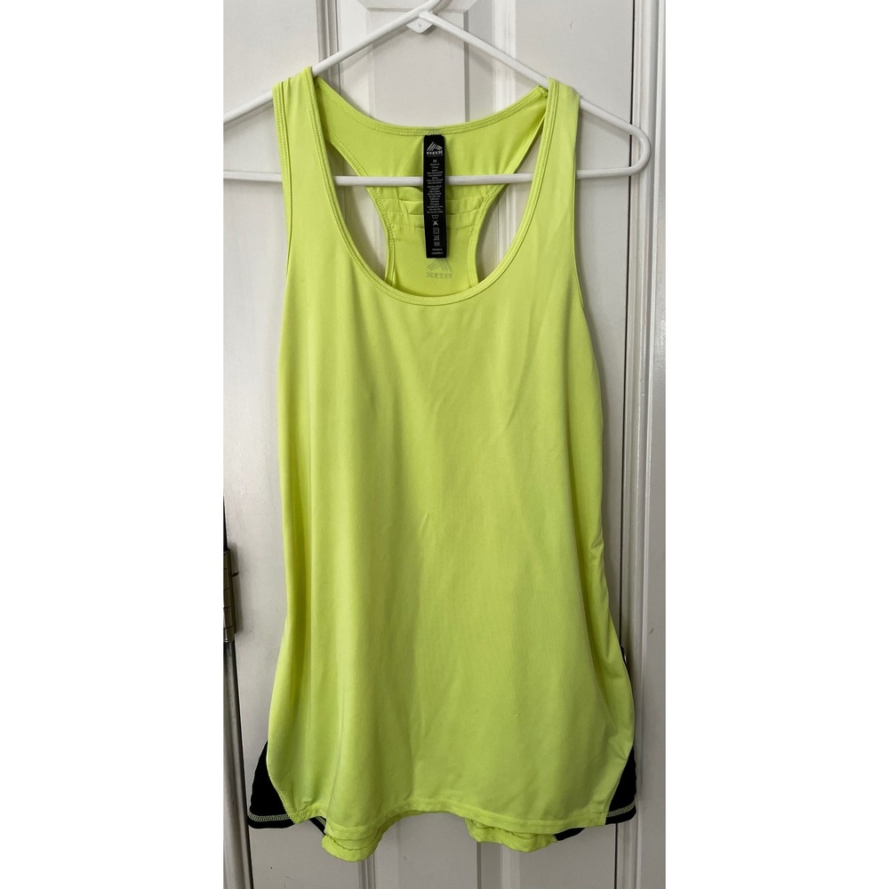 RBX‎ Active Neon Lime Green Racerback Tank Top Mesh Back Black Pleated Sides M